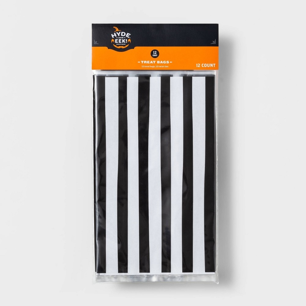 slide 3 of 3, 12ct Black Stripe Treat Bag Halloween Party Favors - Hyde & EEK! Boutique, 12 ct