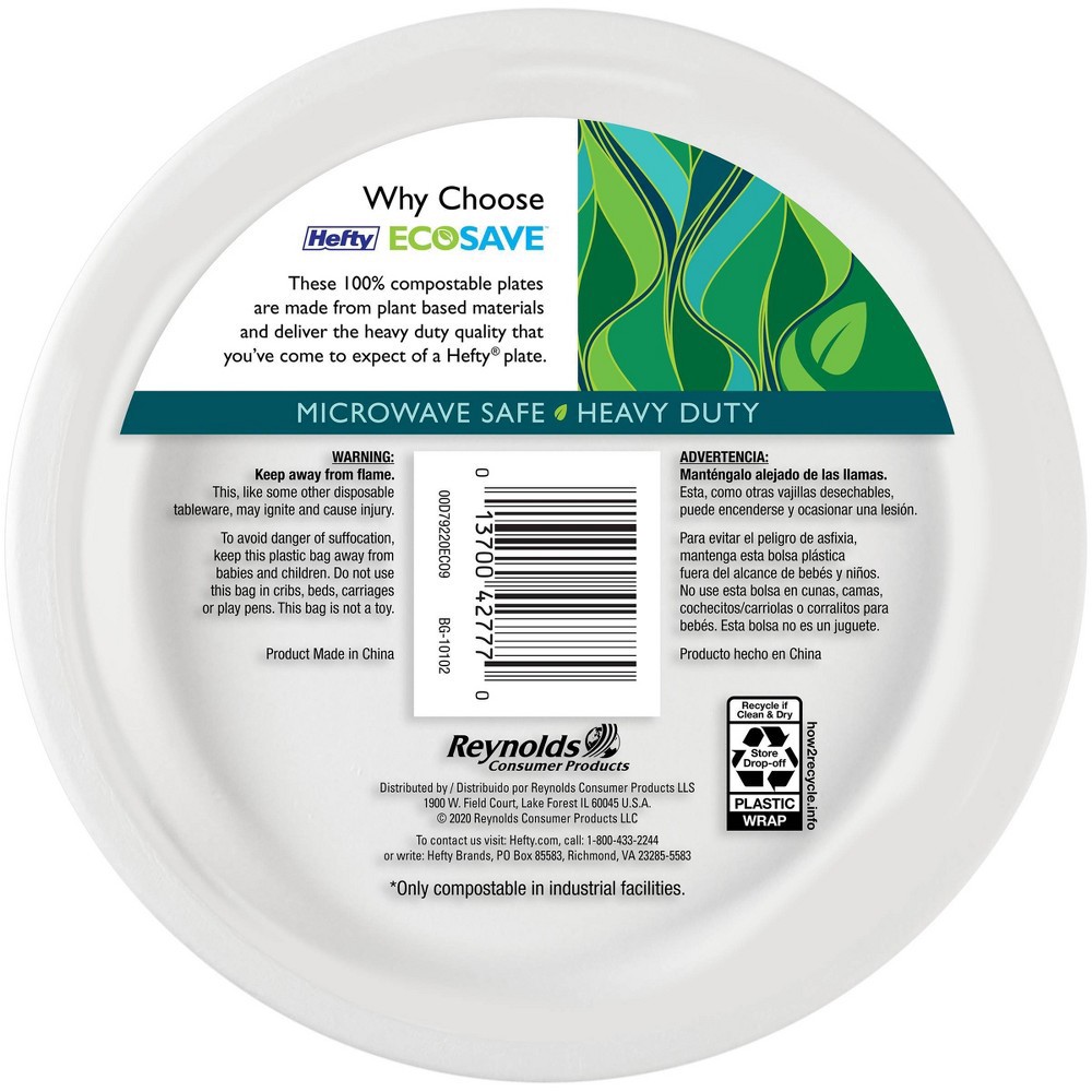 slide 2 of 7, Hefty Ecosave 100% Compostable Plates, 22 ct
