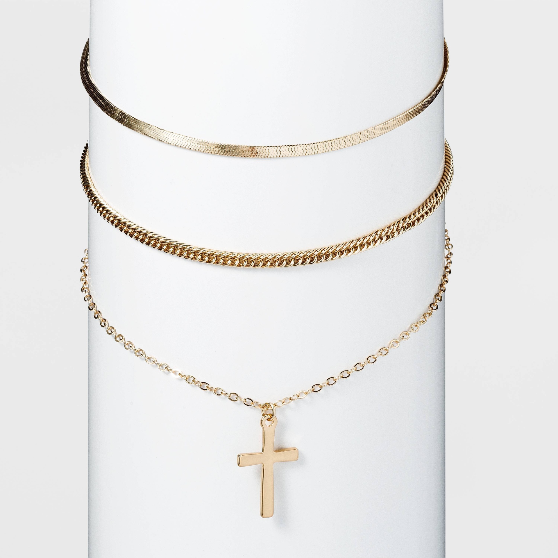 slide 1 of 3, Shiny Gold Cross and Chain Necklace Set - Wild Fable Gold, 3 ct