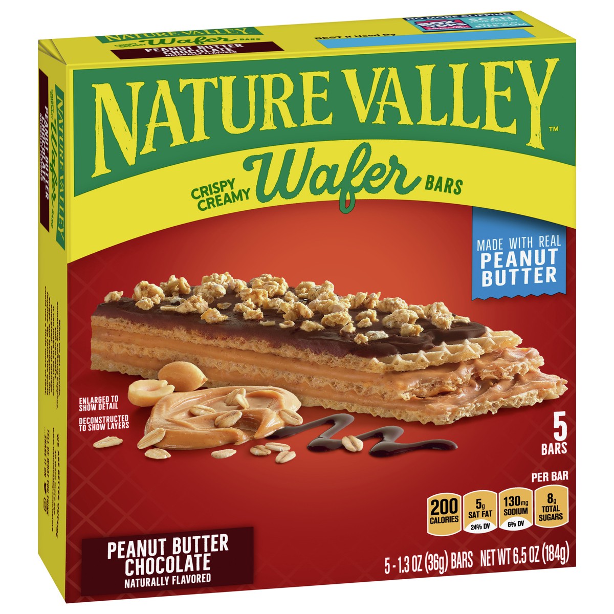 slide 6 of 9, Nature Valley Wafer Bars, Peanut Butter Chocolate, 1.3 oz, 5 ct, 5 ct