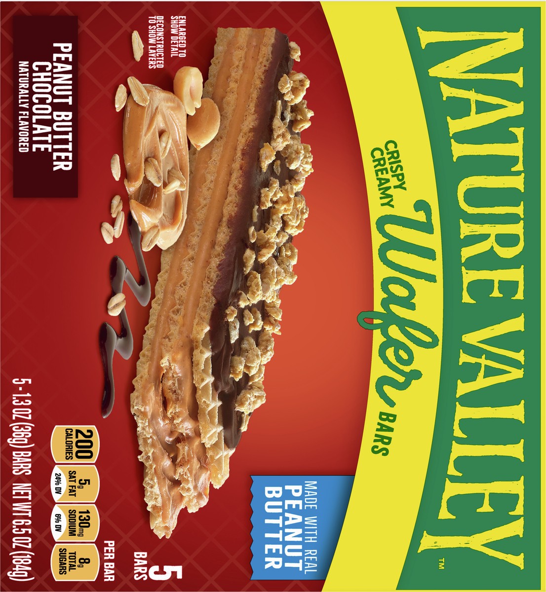 slide 7 of 9, Nature Valley Wafer Bars, Peanut Butter Chocolate, 1.3 oz, 5 ct, 5 ct