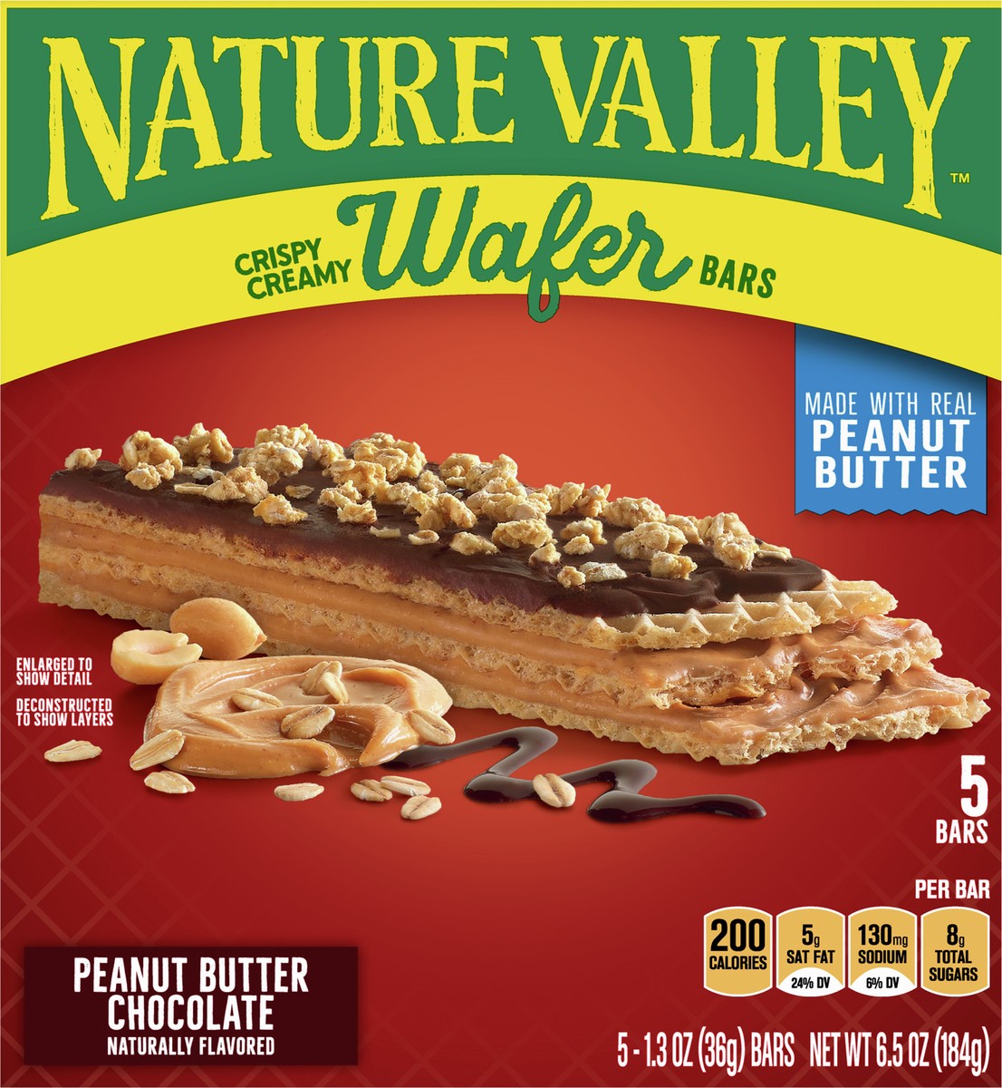 slide 4 of 9, Nature Valley Wafer Bars, Peanut Butter Chocolate, 1.3 oz, 5 ct, 5 ct