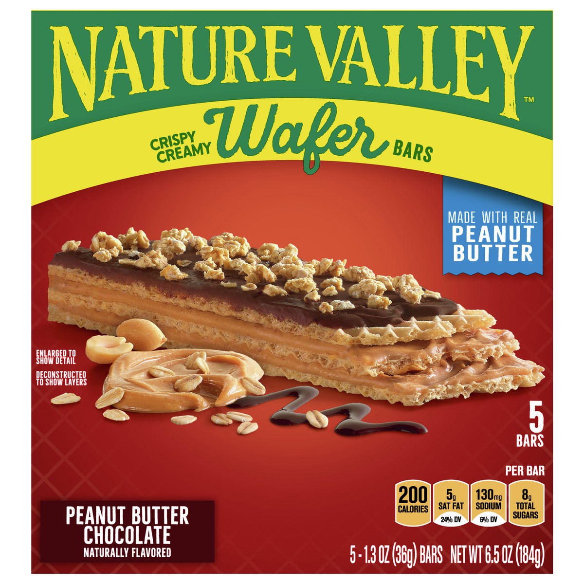 slide 1 of 9, Nature Valley Wafer Bars, Peanut Butter Chocolate, 1.3 oz, 5 ct, 5 ct
