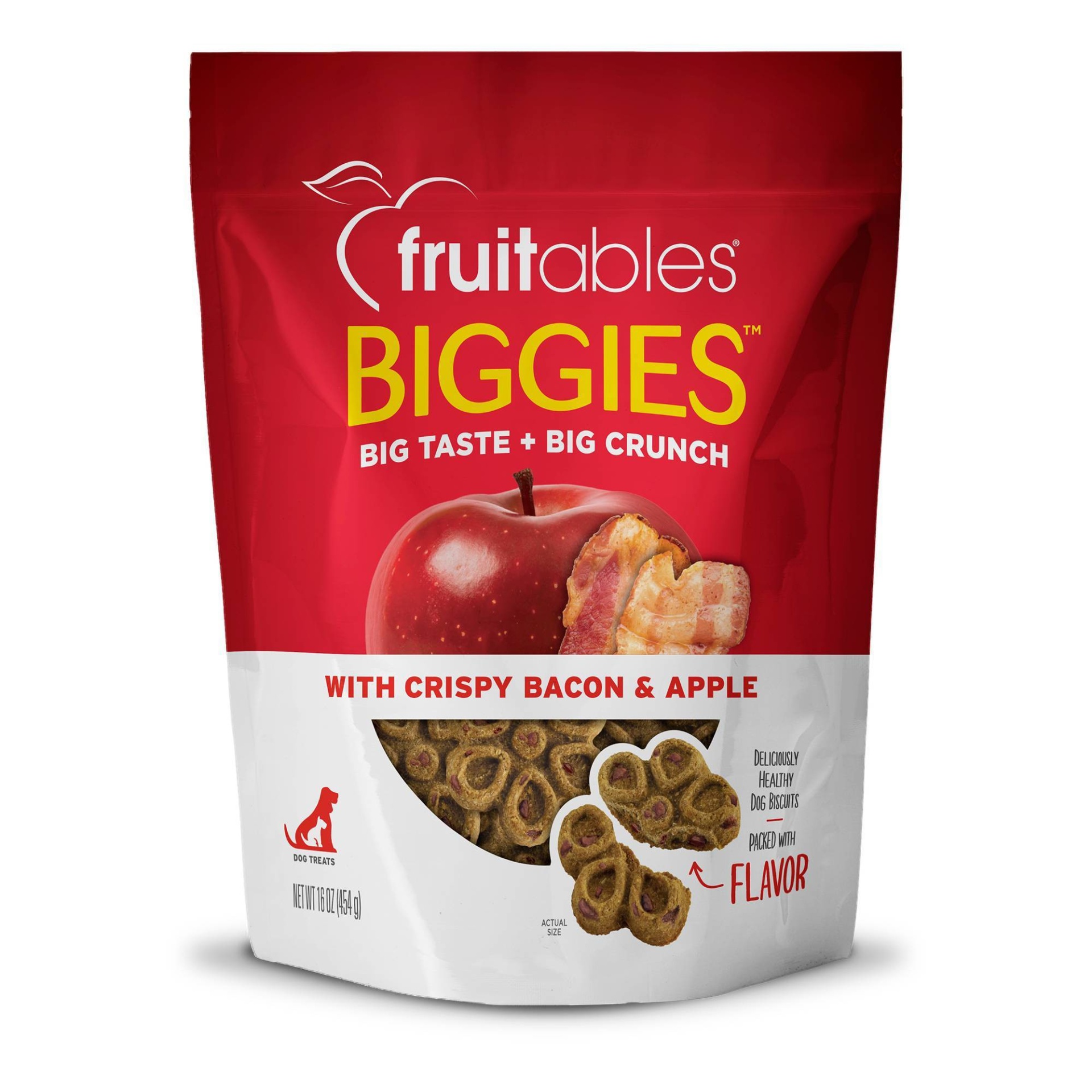 slide 1 of 6, Fruitables Biggies Crispy Bacon & Apple Crunchy Dog Treats, 16 oz