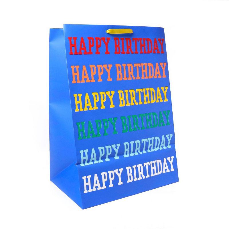 slide 3 of 3, 'Happy Birthday' Rainbow Verbiage on Colossal Gift Bag Blue - Spritz™, 1 ct