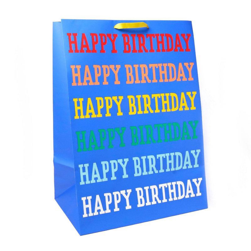 slide 1 of 3, 'Happy Birthday' Rainbow Verbiage on Colossal Gift Bag Blue - Spritz™, 1 ct