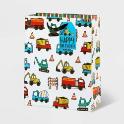 Medium OB Construction Gift Bag - Spritz™: Birthday Kids Boys Multicolor Vehicle Pattern 12.75"x10"x5"
