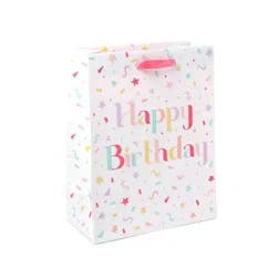 Medium Birthday Gift Bag with Glitter - Spritz™: Multicolor Typography, Paper, 12.75" Height, 10" Width