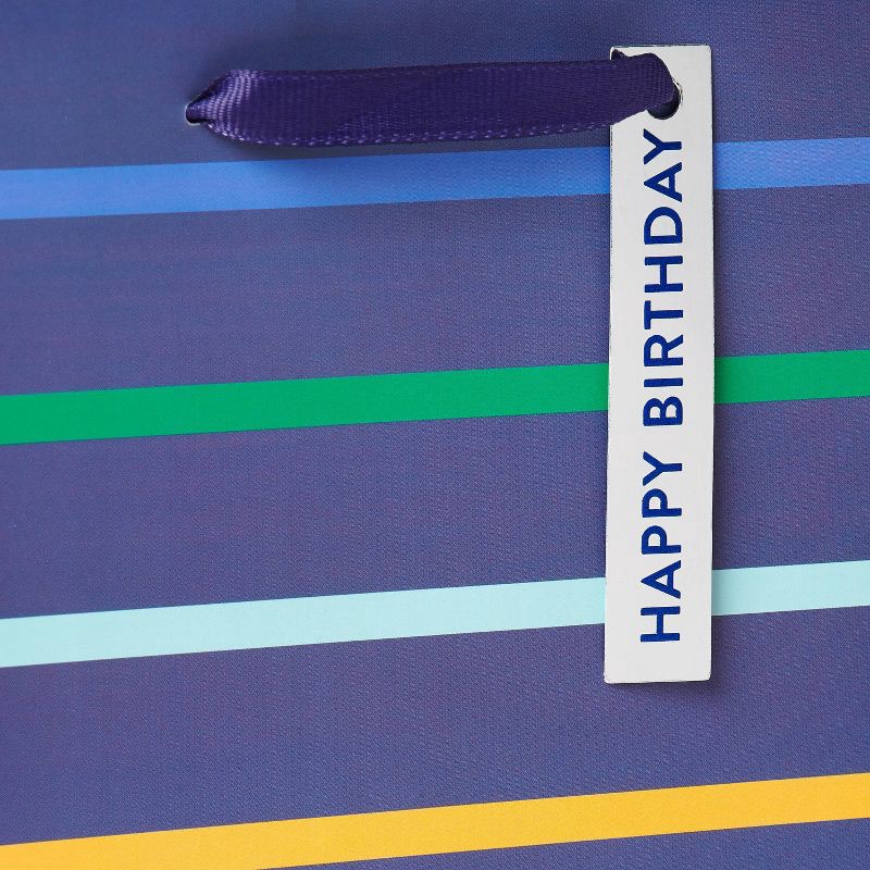 slide 3 of 3, Medium 'Happy Birthday' Striped Gift Bag Purple - Spritz™: Paper, 9.75" Height, 7.75" Width, Birthday Gift Bags, 1 ct