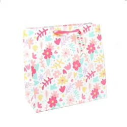 Square Floral Gift Bag with Glitter - Spritz™: Multicolor Botanical Birthday Medium Gift Bag