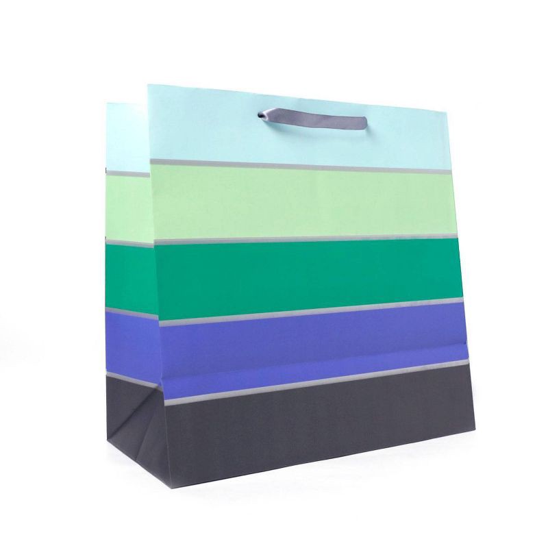 slide 3 of 3, Square Simple Striped Gift Bag with Foil Green/Blue/Black - Spritz™, 1 ct