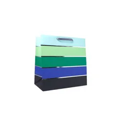 Square Simple Striped Gift Bag with Foil Green/Blue/Black - Spritz™: Large Birthday & Father's Day Bag, 15"x15"x8"