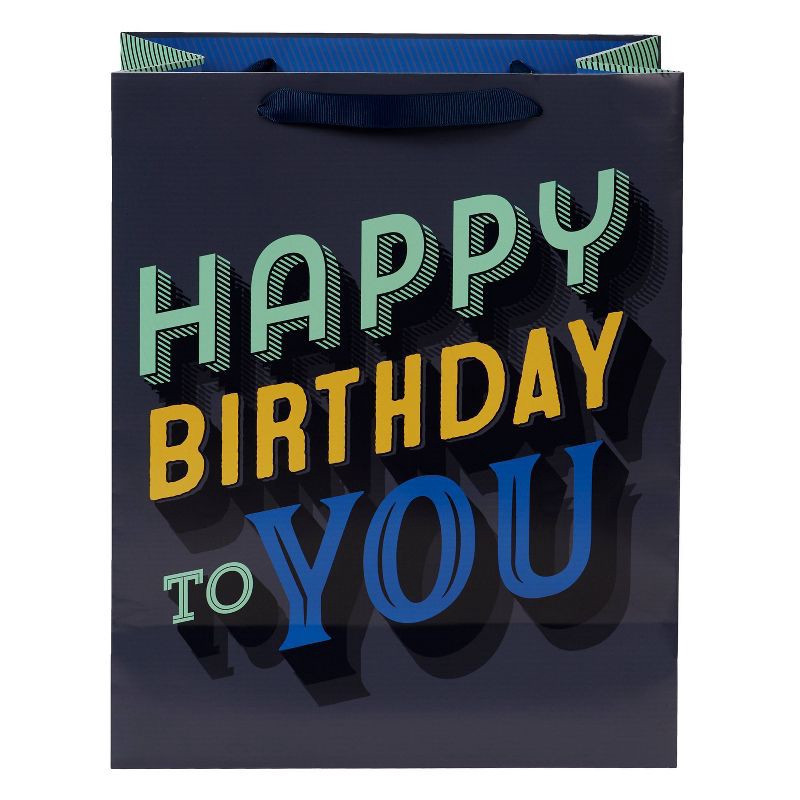 slide 2 of 3, Medium 'Happy Birthday To You' Gift Bag Black/Gray - Spritz™: Paper Party Bag, Typography Pattern, 12.75" Height, 1 ct