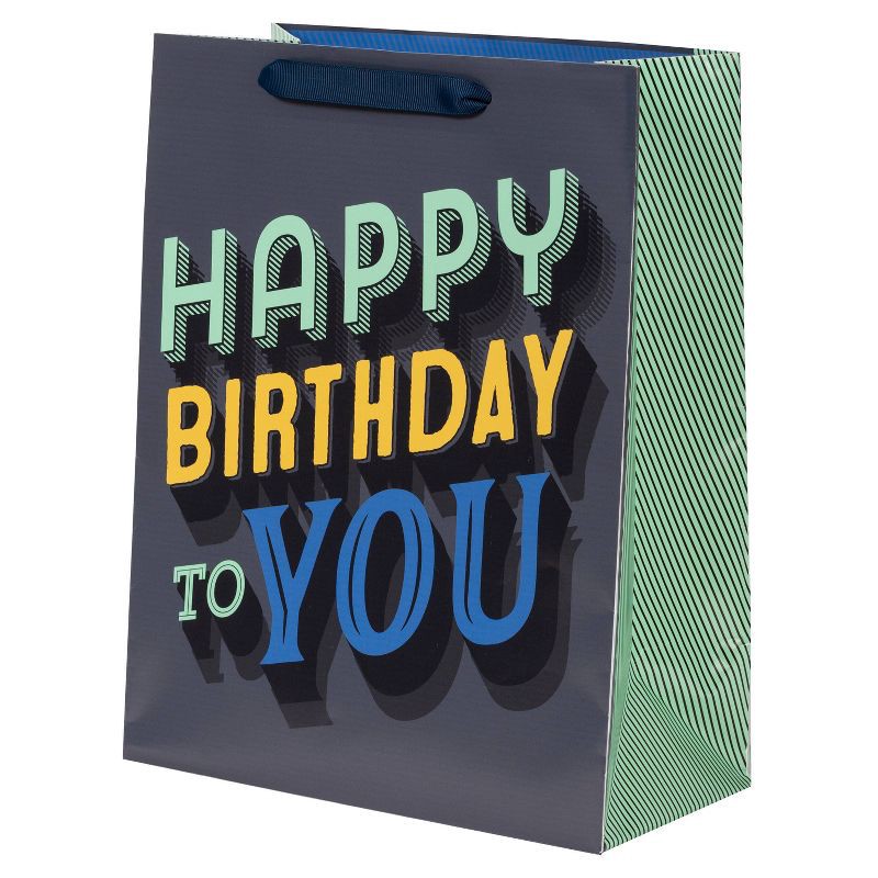 slide 3 of 3, Medium 'Happy Birthday To You' Gift Bag Black/Gray - Spritz™: Paper Party Bag, Typography Pattern, 12.75" Height, 1 ct