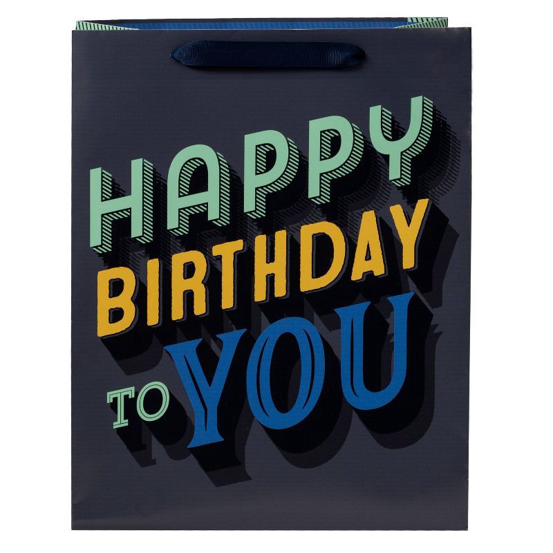 slide 1 of 3, Medium 'Happy Birthday To You' Gift Bag Black/Gray - Spritz™: Paper Party Bag, Typography Pattern, 12.75" Height, 1 ct