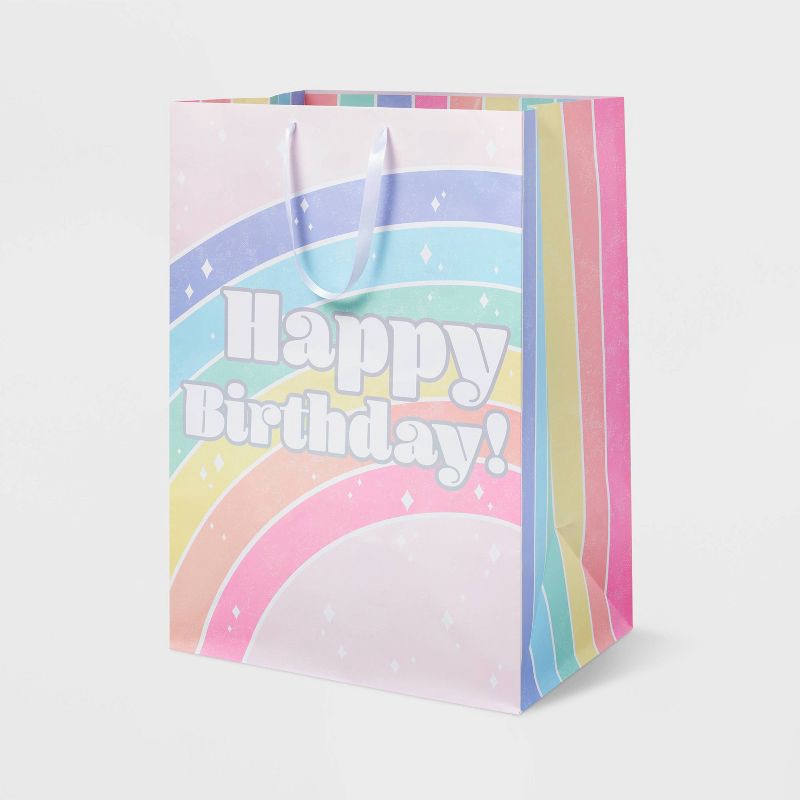 slide 1 of 3, Colossal 'Happy Birthday' Rainbow Gift Bag - Spritz™, 1 ct