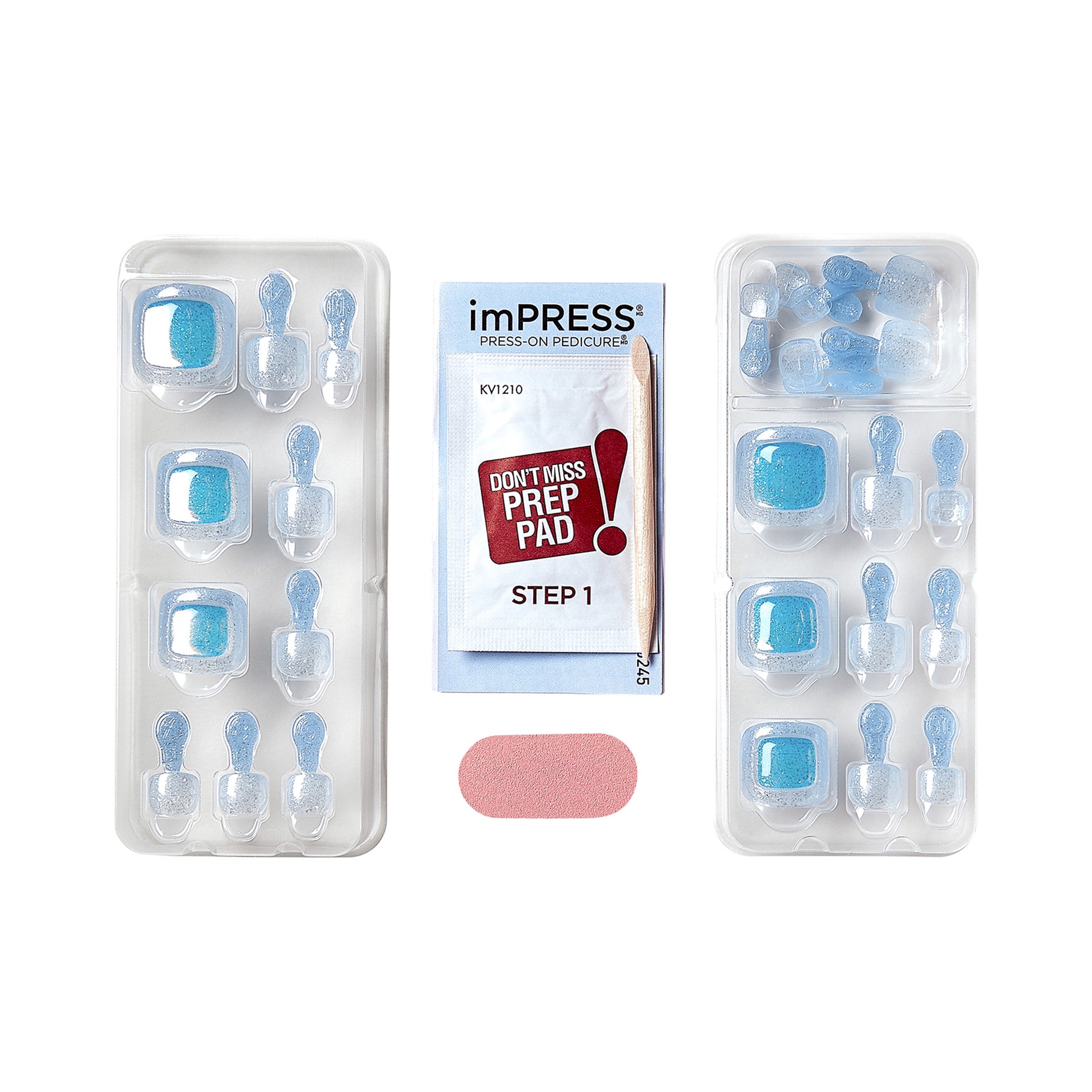slide 3 of 5, imPRESS Premium Press-On Toenails, No Glue Needed, Aurora Ice, Blue Square, 27 Ct., 28 pc