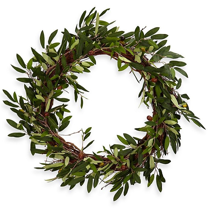 slide 1 of 1, Nearly Natural Olive Wreath - Green, 20 in