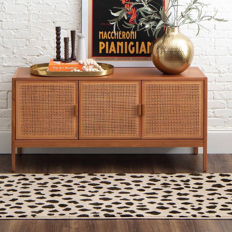 slide 7 of 10, 2'4"x7' Daffodil Leopard Print Woven Rug Black/White - Threshold™: Bohemian Runner, Indoor, Low Pile, Polyester, 1 ct