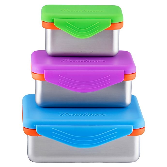 slide 2 of 4, Bruntmor Stainless Steel Food Container Set with Snapping Lids, 3 ct