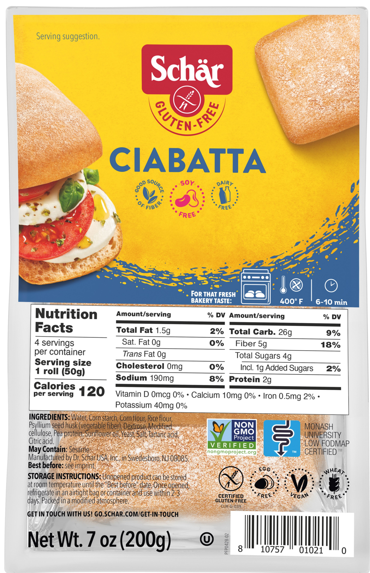 slide 1 of 2, Schär Gluten-Free Ciabatta Rolls 7 oz, 4 ct
