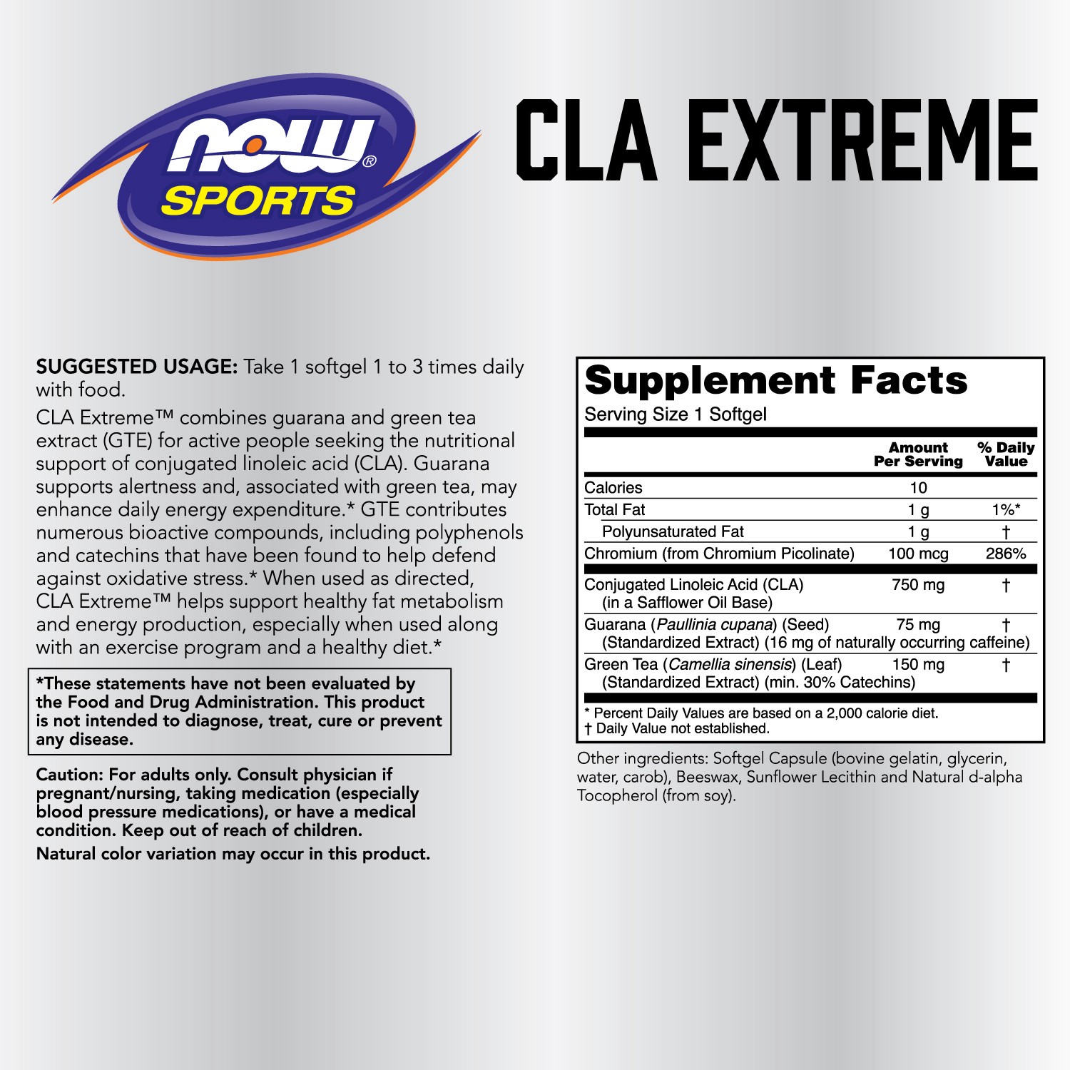 slide 2 of 2, NOW Sports CLA Extreme Softgels, 90 ct