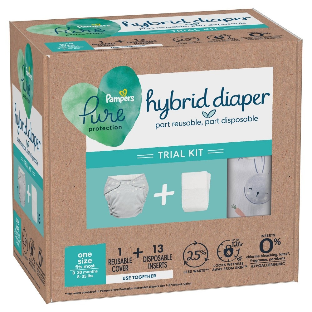 slide 10 of 11, Pampers Pure Hybrid Kits - Reusable Cloth Diaper Covers + Disposable Inserts - 13ct, 13 ct