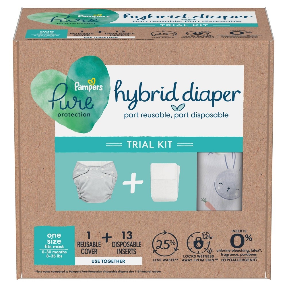slide 11 of 11, Pampers Pure Hybrid Kits - Reusable Cloth Diaper Covers + Disposable Inserts - 13ct, 13 ct