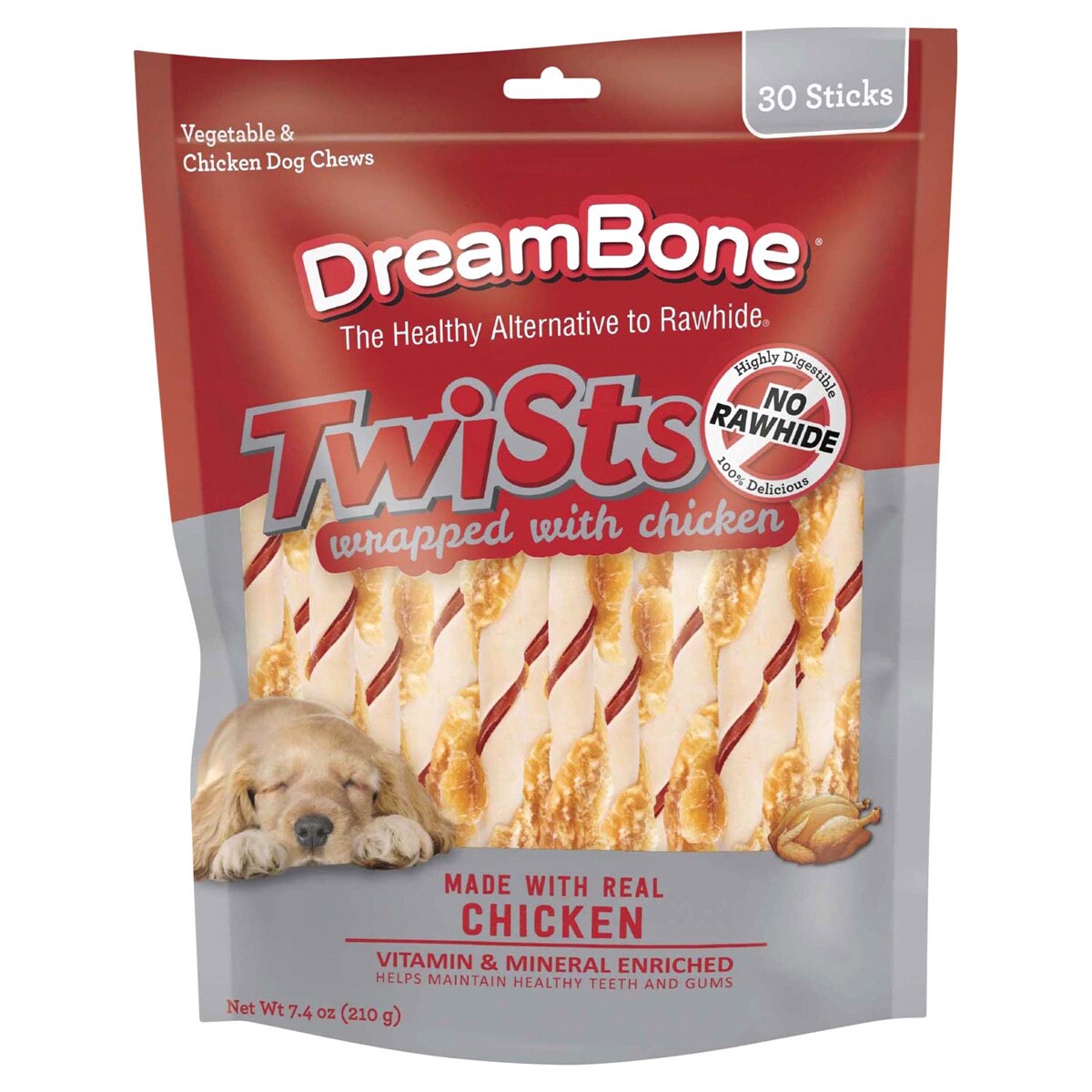 slide 1 of 4, DreamBone Twists Wrapped with Chicken Dog Chews with Chicken & Vegetables 30 Sticks, 30 ct