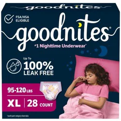 Goodnites Girls Nighttime Bedwetting Disposable Underwear - Size XL - 28 ct: Hypoallergenic, Odor Control, Leak Guards, Chlorine-Free