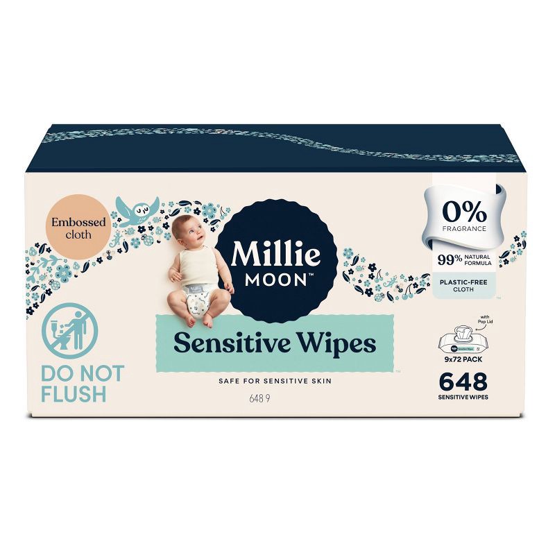 slide 1 of 8, Millie Moon Sensitive Wipes Jumbo Box - 648ct, 648 ct
