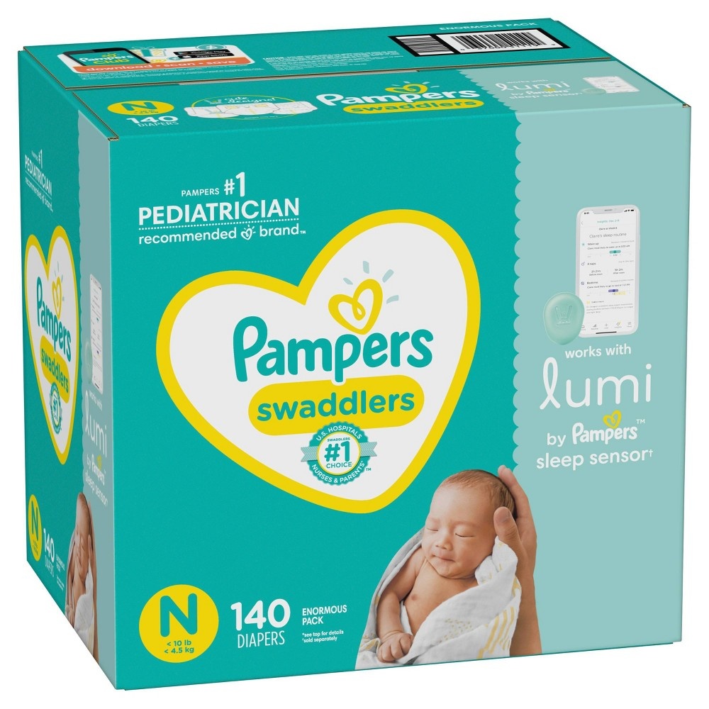 Pampers Lumi Swaddlers Enormous Pack Diapers - Size Newborn 140 ct | Shipt