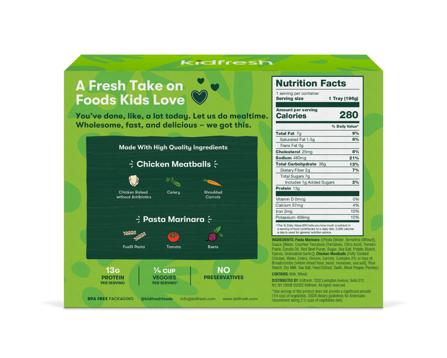 slide 2 of 2, Kidfresh Frozen 2 Compartment Chicken Meatballs & Pasta Marinara - 6.9oz, 6.93 oz