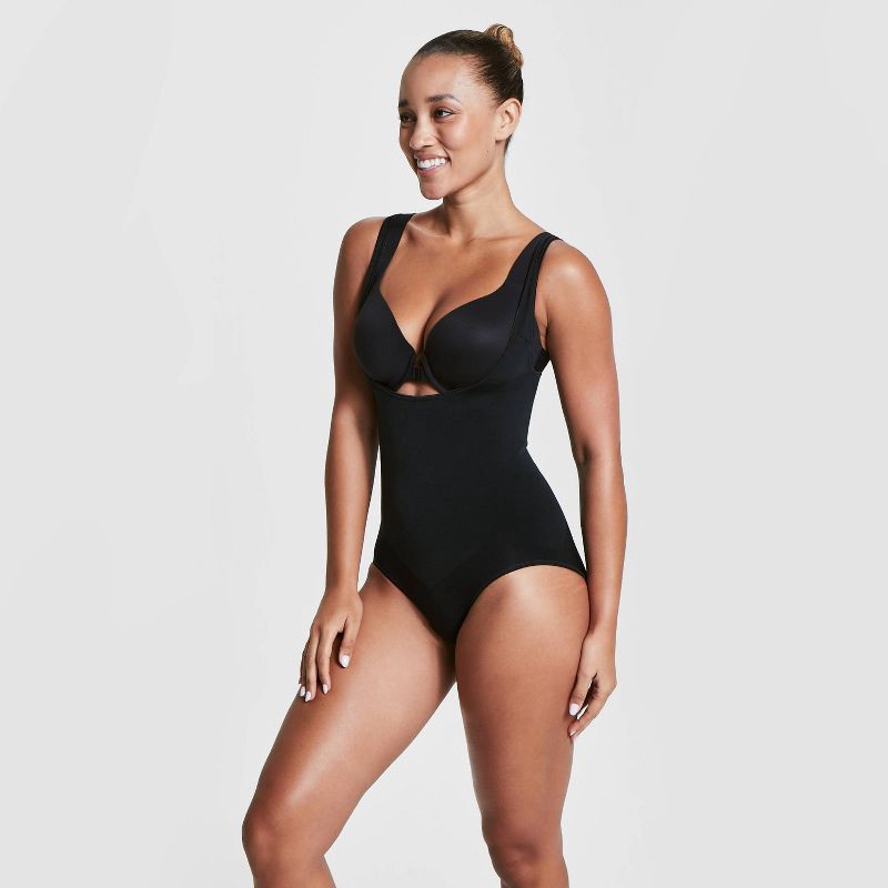 slide 2 of 3, ASSETS by SPANX Women's Remarkable Results Open-Bust Brief Bodysuit - Black XL: Ultra Firm Compression Shapewear, 1 ct