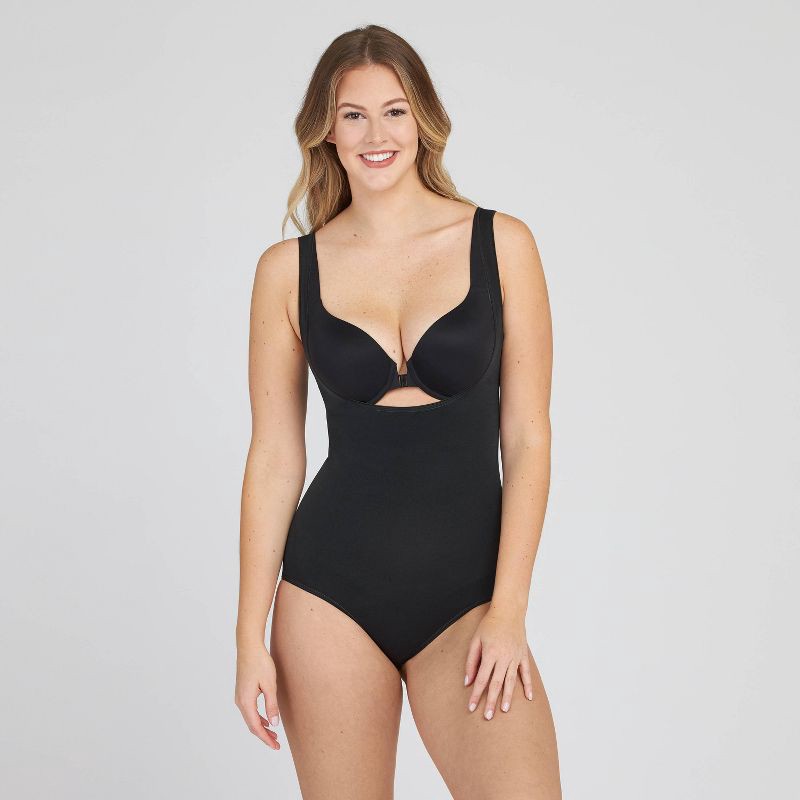 slide 1 of 3, ASSETS by SPANX Women's Plus Size Remarkable Results Open-Bust Brief Bodysuit - Black 2X: Ultra Firm Compression, 1 ct