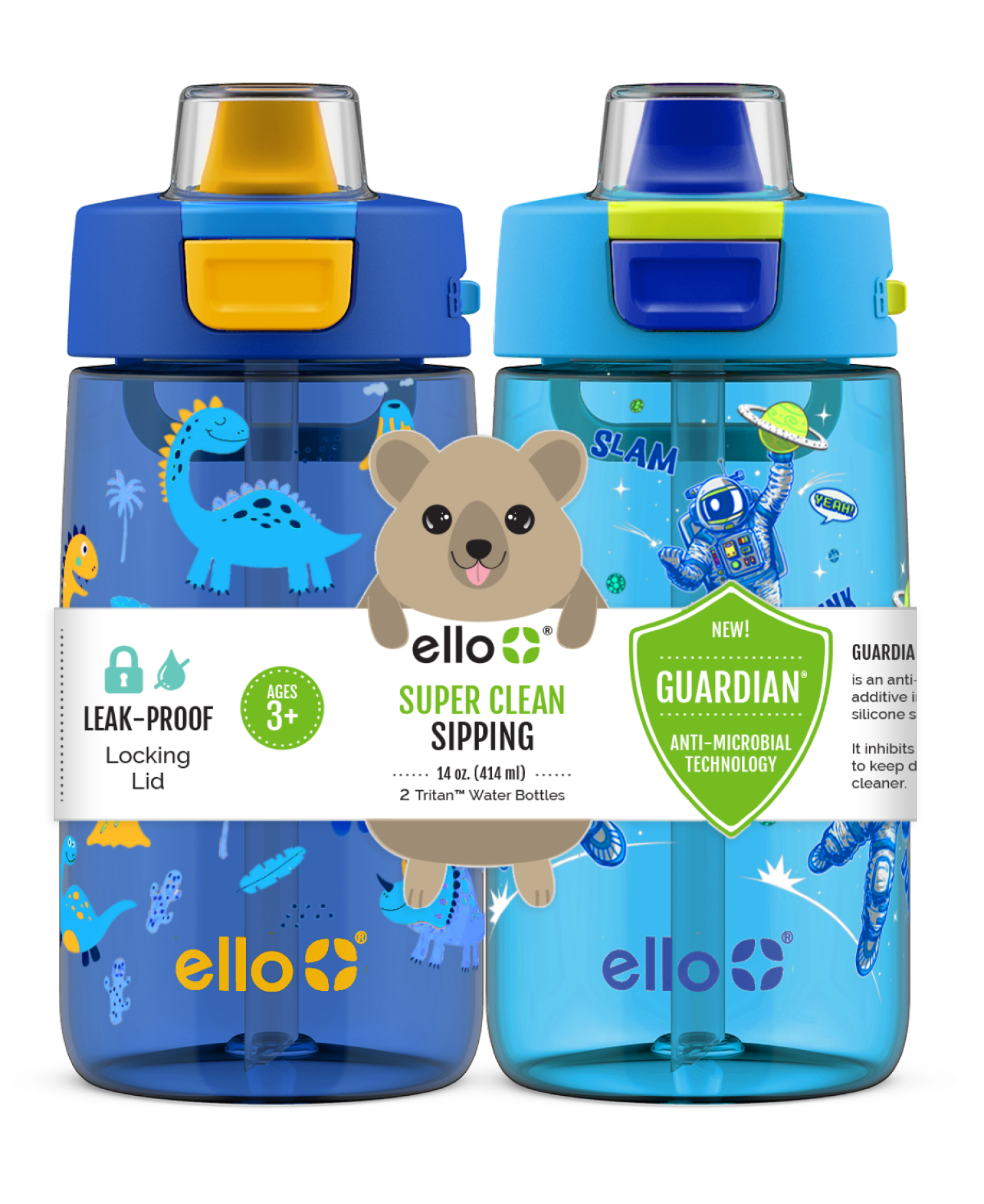 slide 1 of 2, Ello Colby Plastic Water Bottle 2pk - Crazy Creatu, 2 ct