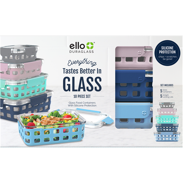 slide 3 of 9, Ello DuraGlass Food Storage Set, 10 ct