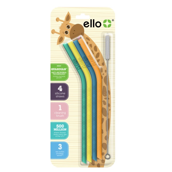 Ello Kids Silicone Reusable Straws, Beach Day, Set Of 4 Straws 1 ct