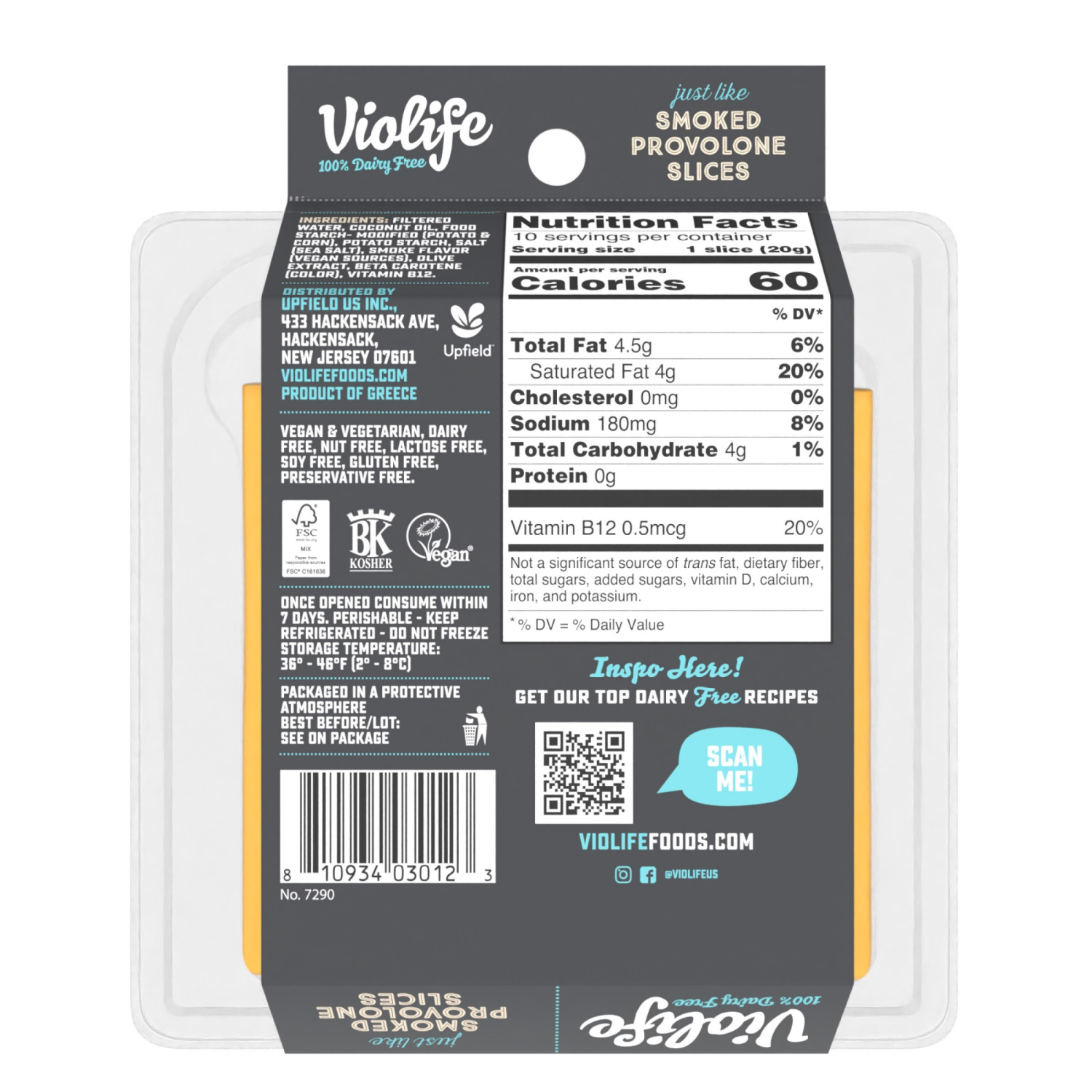 slide 2 of 7, Violife Just Like Smoked Provolone Slices, Dairy-Free Vegan 7.05 oz Pack, 7.05 oz
