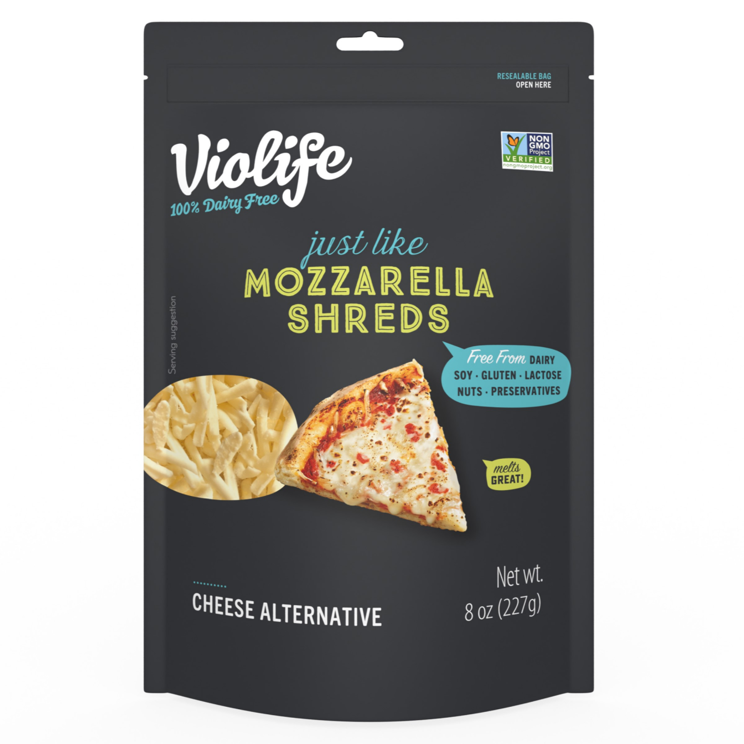 slide 1 of 7, Violife Just Like Mozzarella Shreds Shredded Cheese, Dairy-Free Vegan 8 oz, 8 oz
