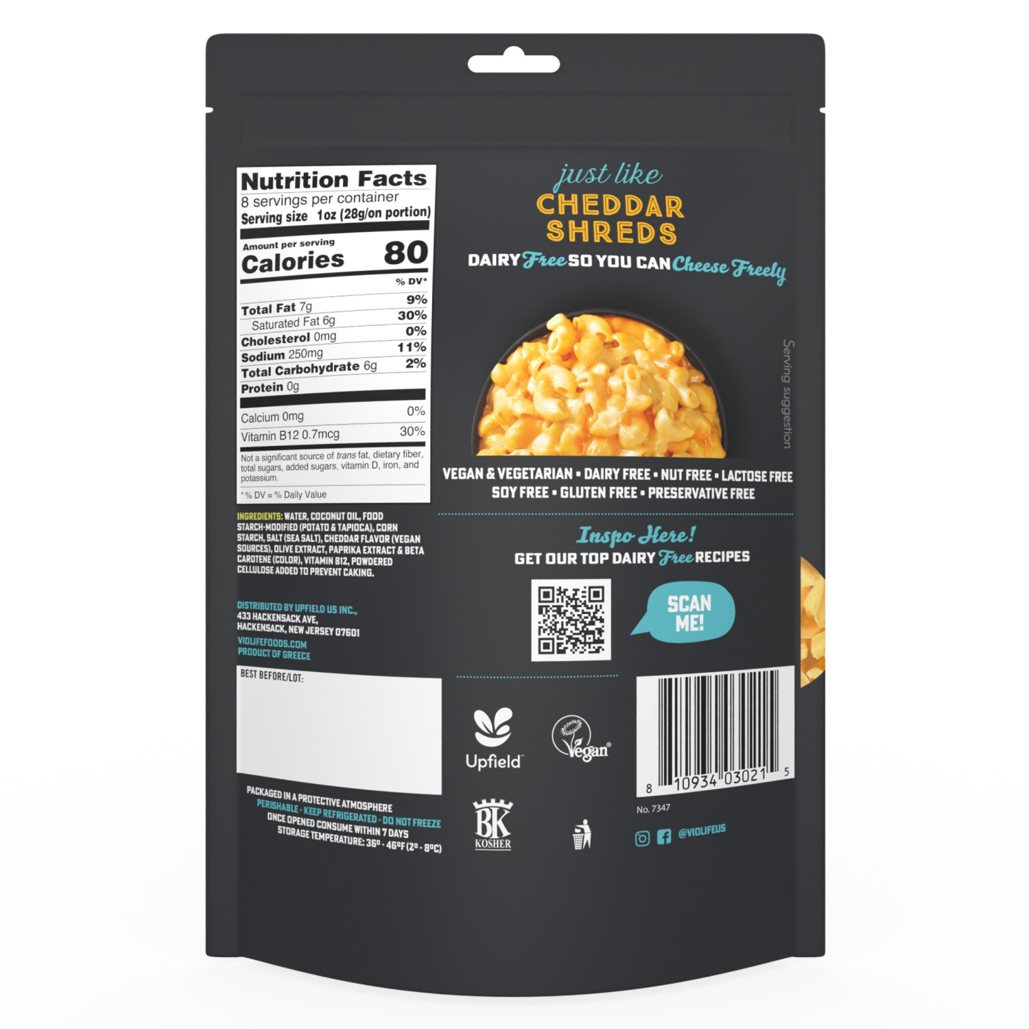 slide 2 of 7, Violife Just Like Cheddar Shreds Shredded Cheese, Dairy-Free Vegan 8 oz Bag, 8 oz