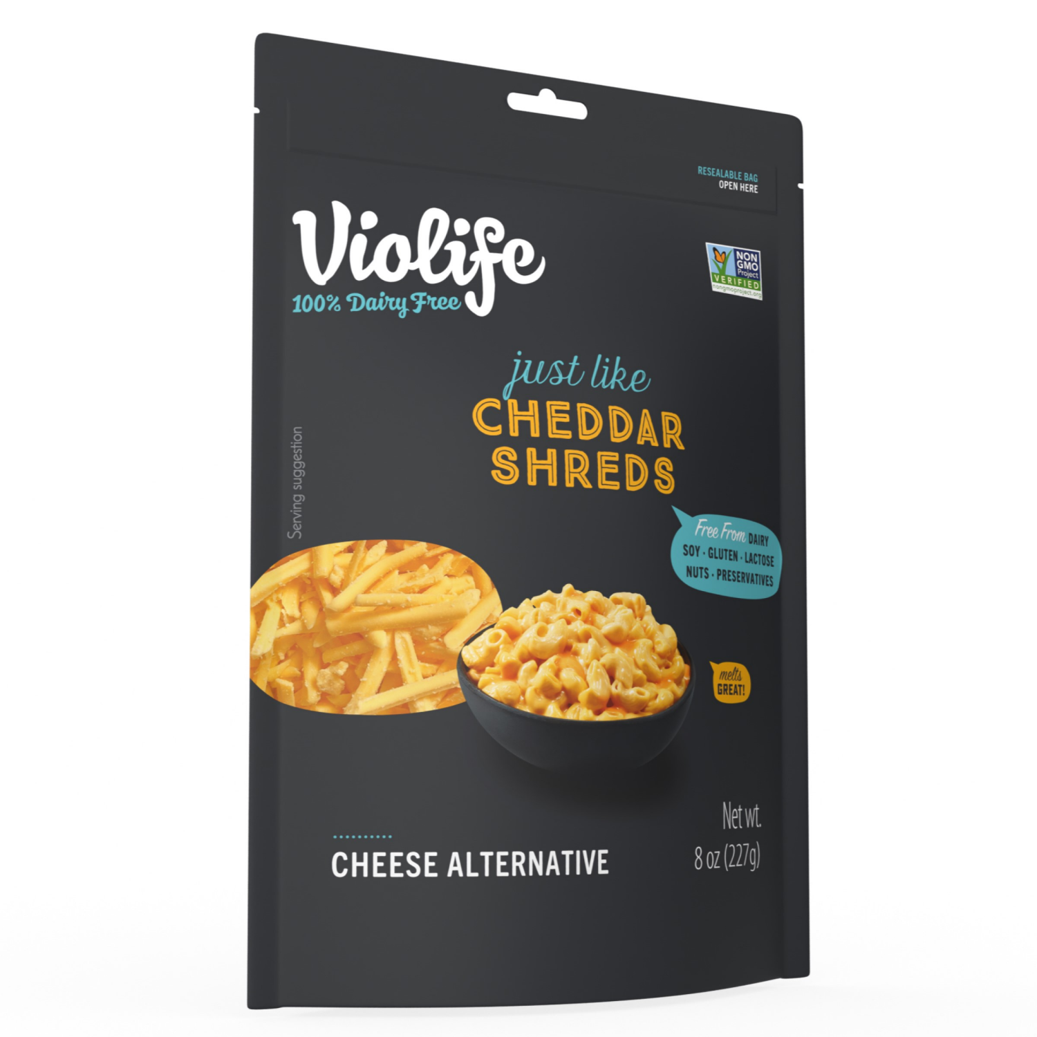 slide 5 of 7, Violife Just Like Cheddar Shreds Shredded Cheese, Dairy-Free Vegan 8 oz Bag, 8 oz