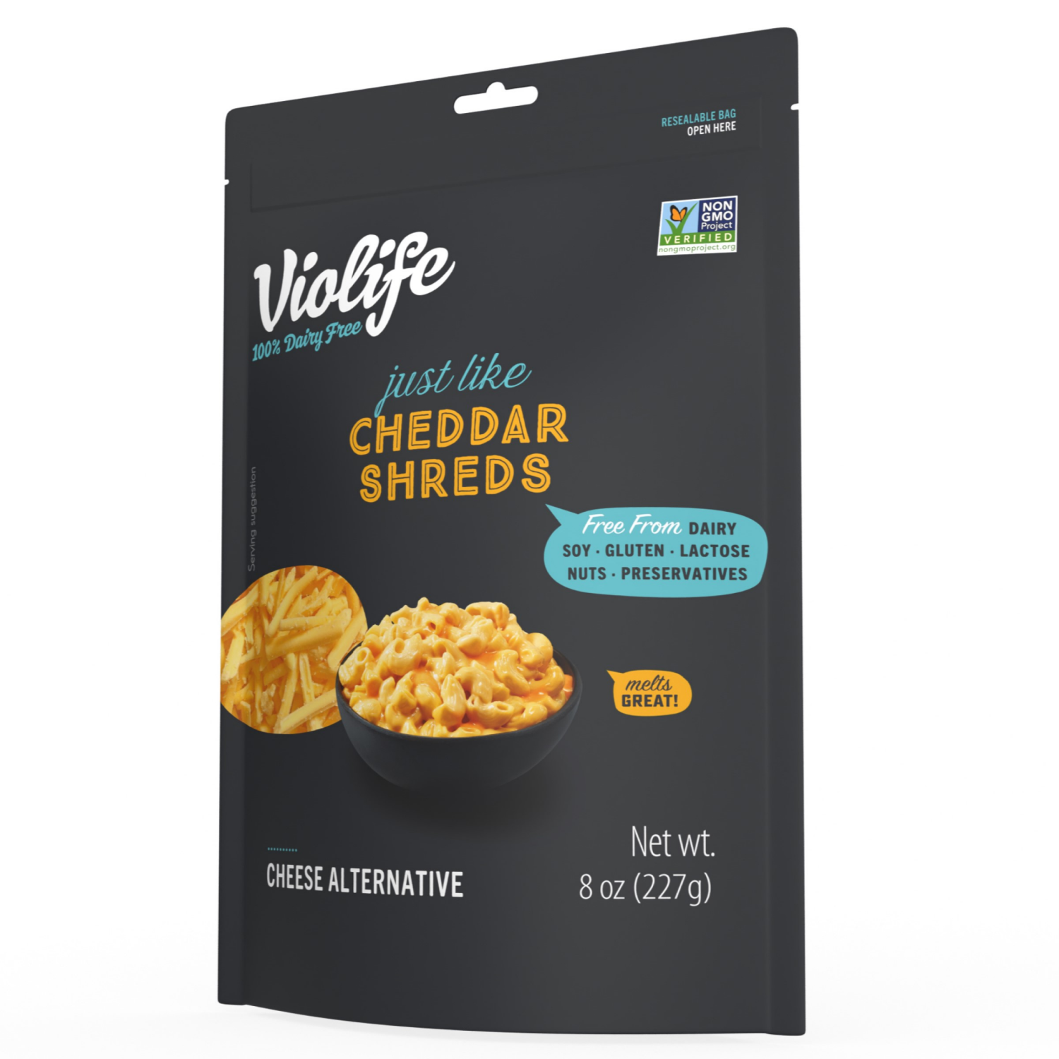 slide 6 of 7, Violife Just Like Cheddar Shreds Shredded Cheese, Dairy-Free Vegan 8 oz Bag, 8 oz