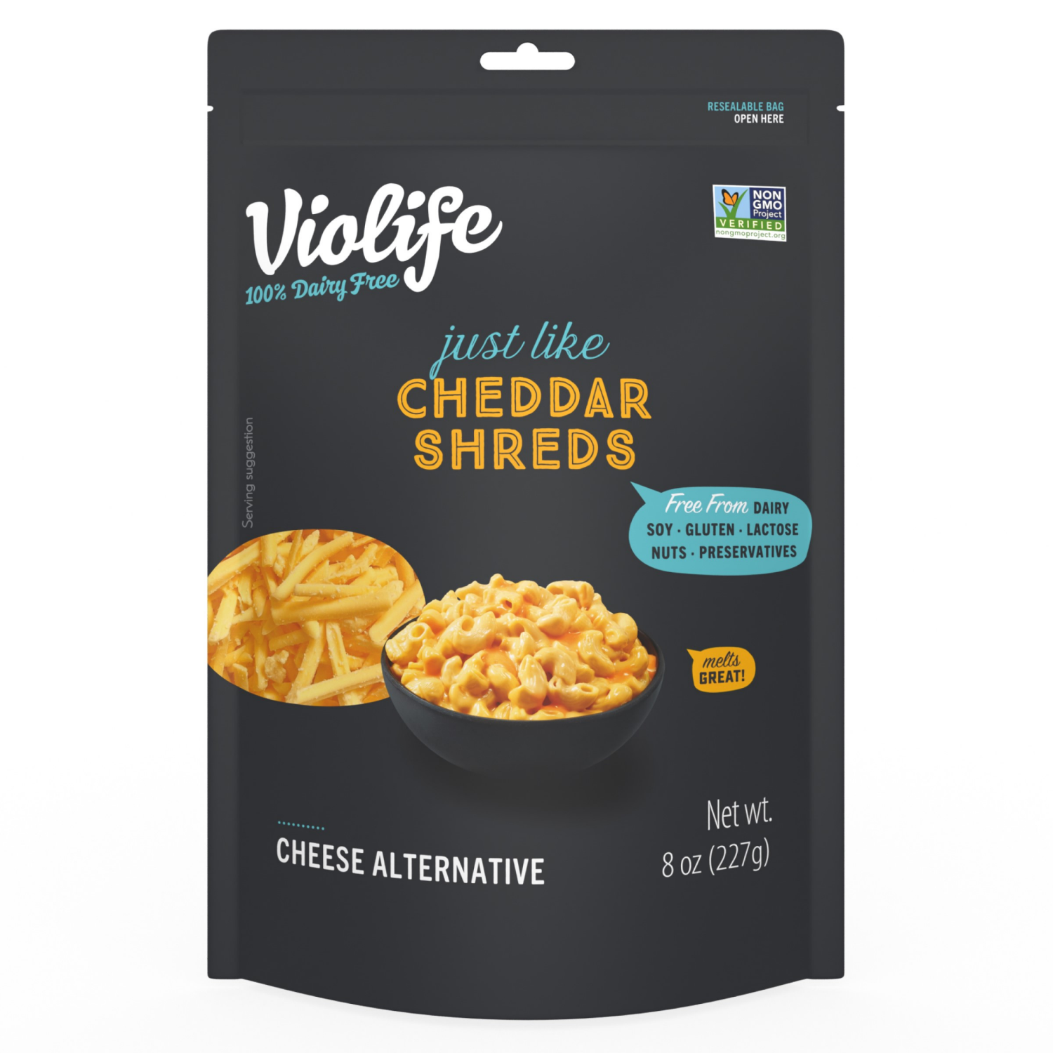 slide 1 of 7, Violife Just Like Cheddar Shreds Shredded Cheese, Dairy-Free Vegan 8 oz Bag, 8 oz