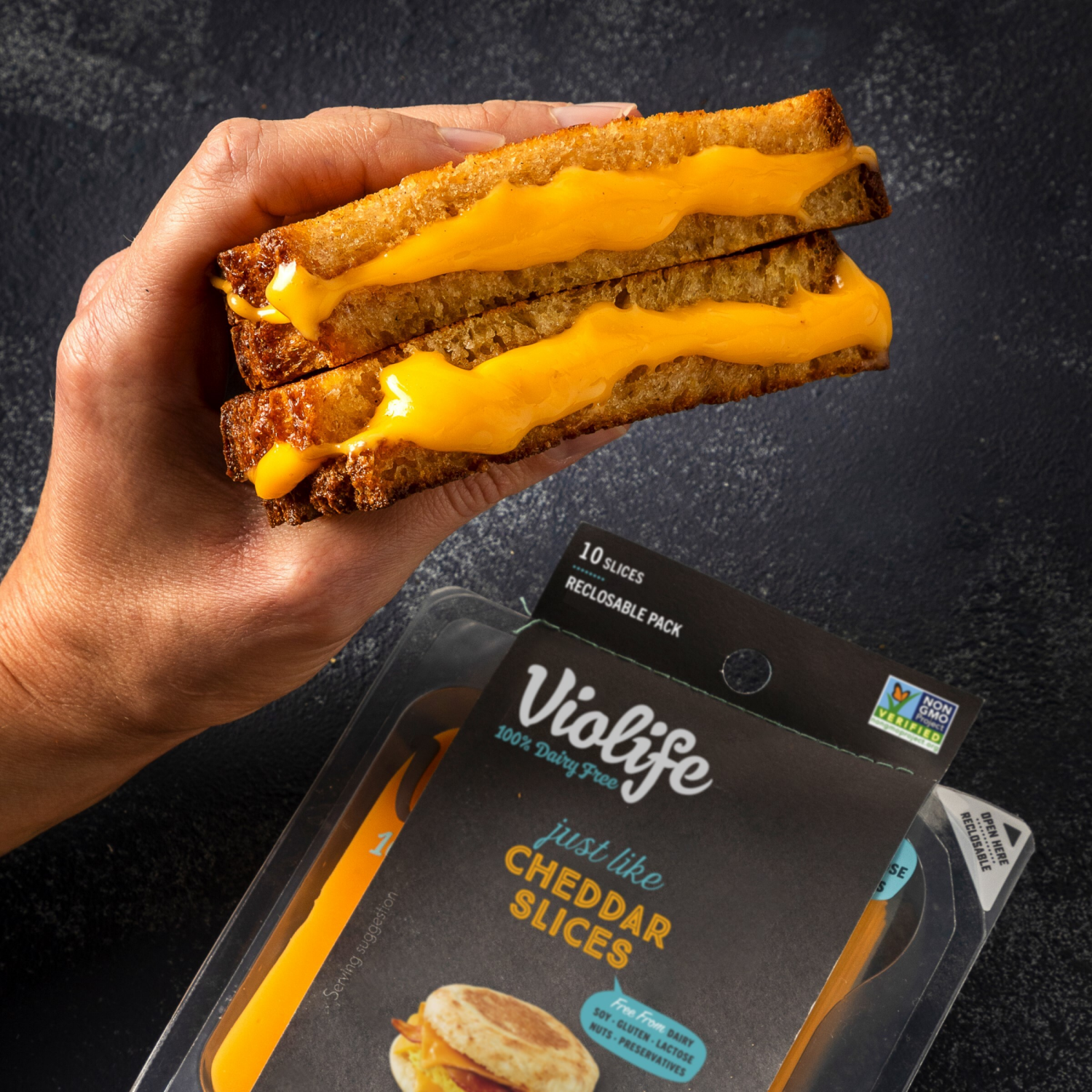 slide 7 of 7, Violife Just Like Cheddar Slices, Dairy-Free Vegan 7.05 oz, 10 ct