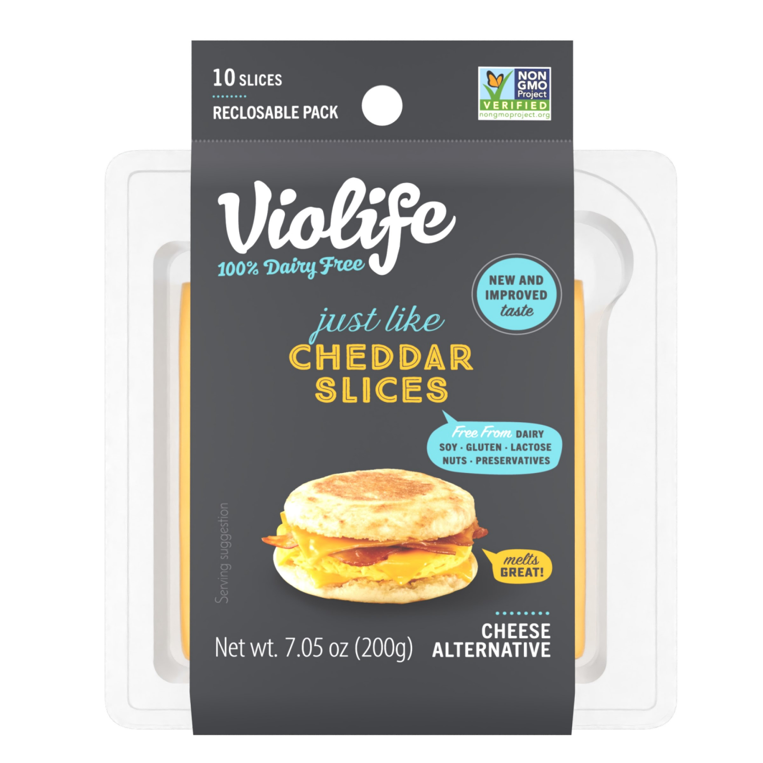 slide 1 of 7, Violife Just Like Cheddar Slices, Dairy-Free Vegan 7.05 oz, 10 ct