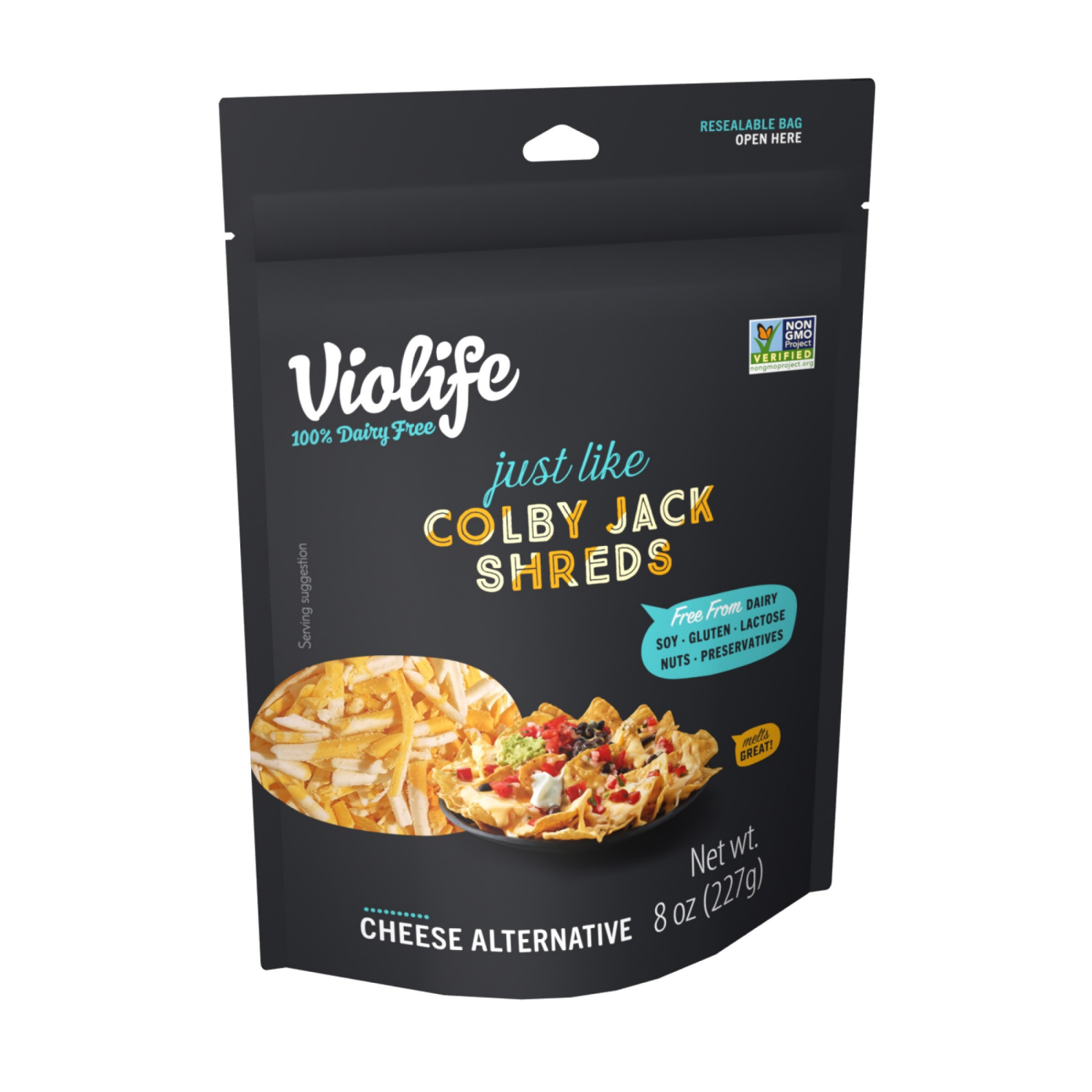 slide 5 of 7, Violife Just Like Colby Jack Shreds, Dairy-Free Vegan 8 oz Bag, 8 oz