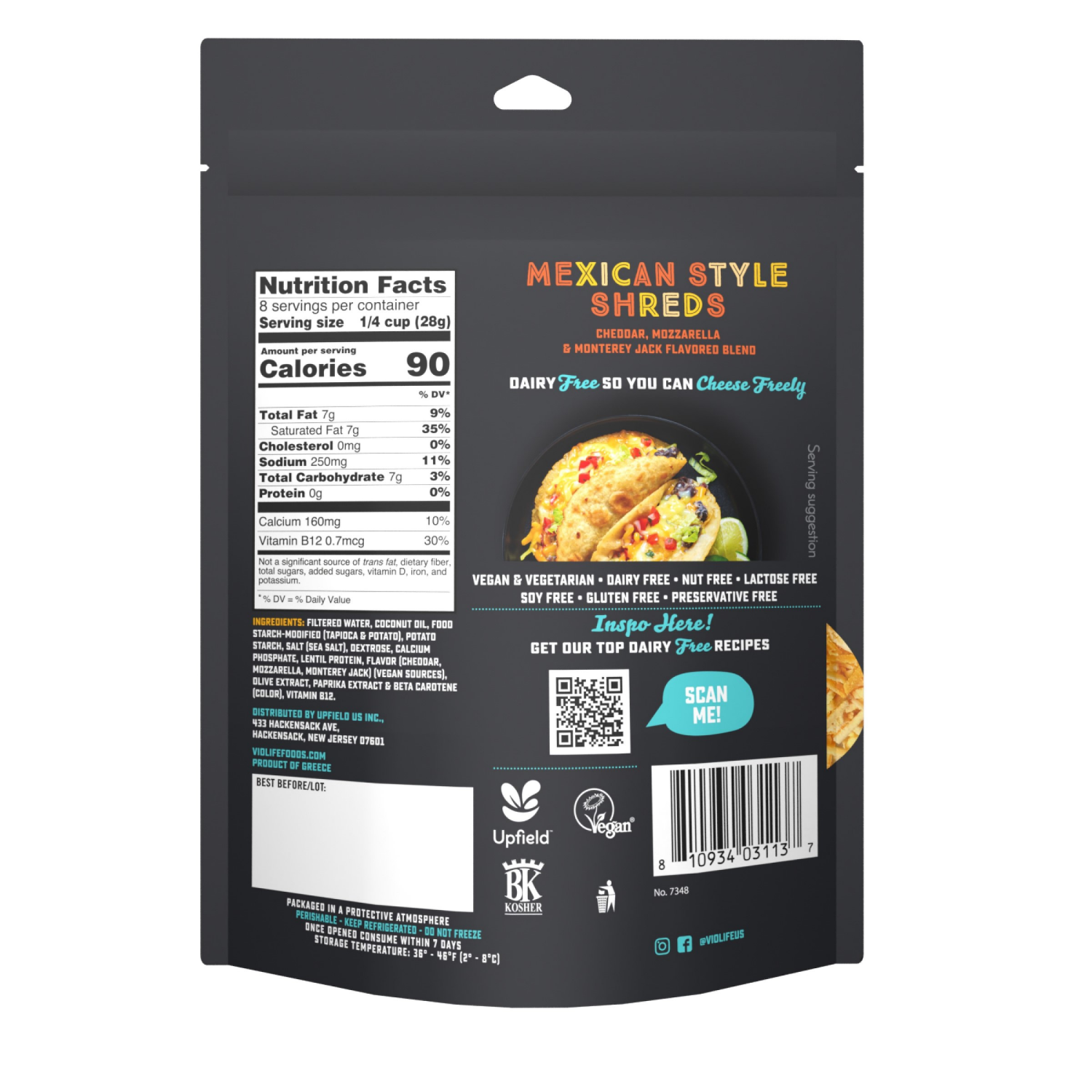 slide 2 of 6, Violife Just like Mexican Style Shreds Shredded Cheese, Dairy-Free Vegan 8 oz Pack, 8 oz