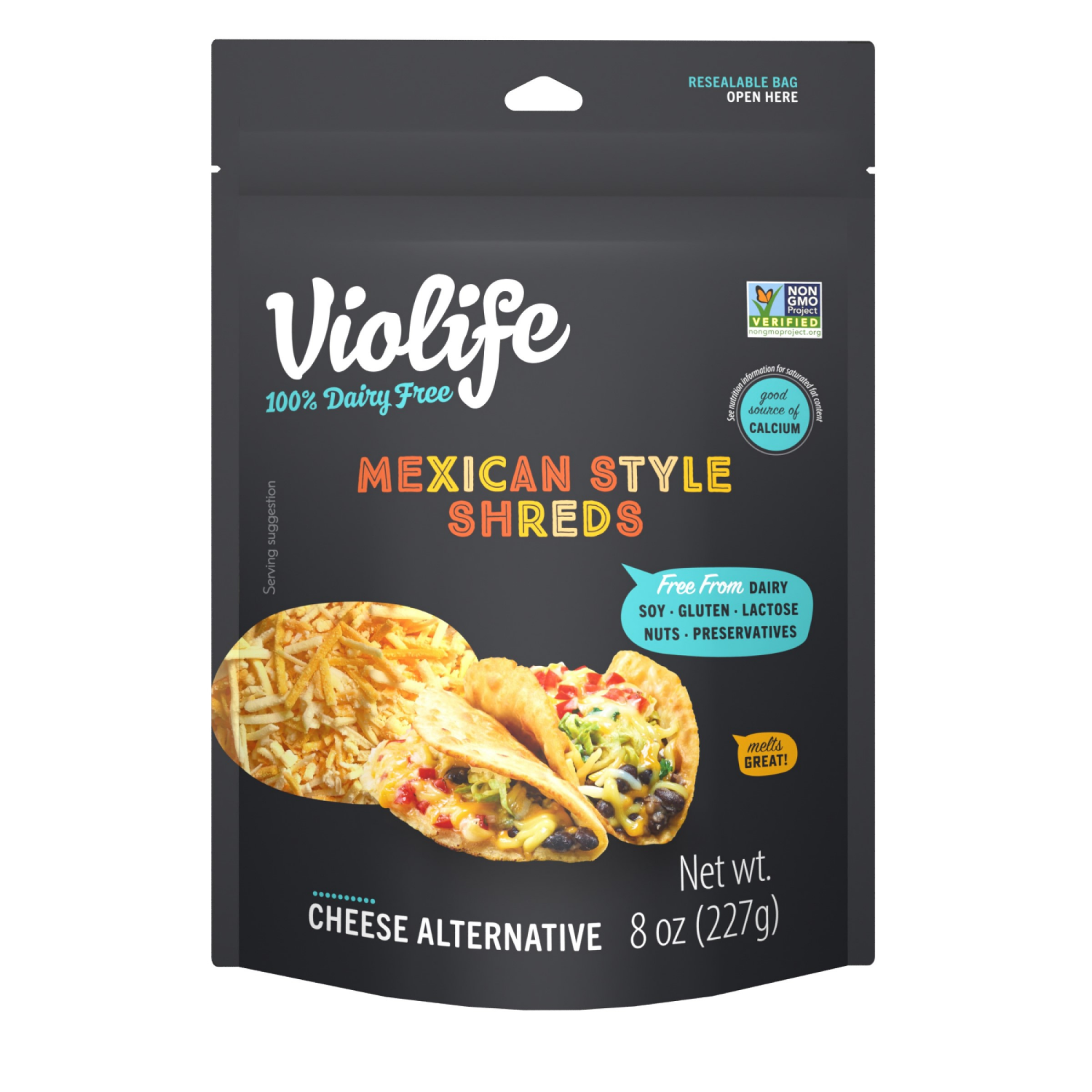 slide 1 of 6, Violife Just like Mexican Style Shreds Shredded Cheese, Dairy-Free Vegan 8 oz Pack, 8 oz