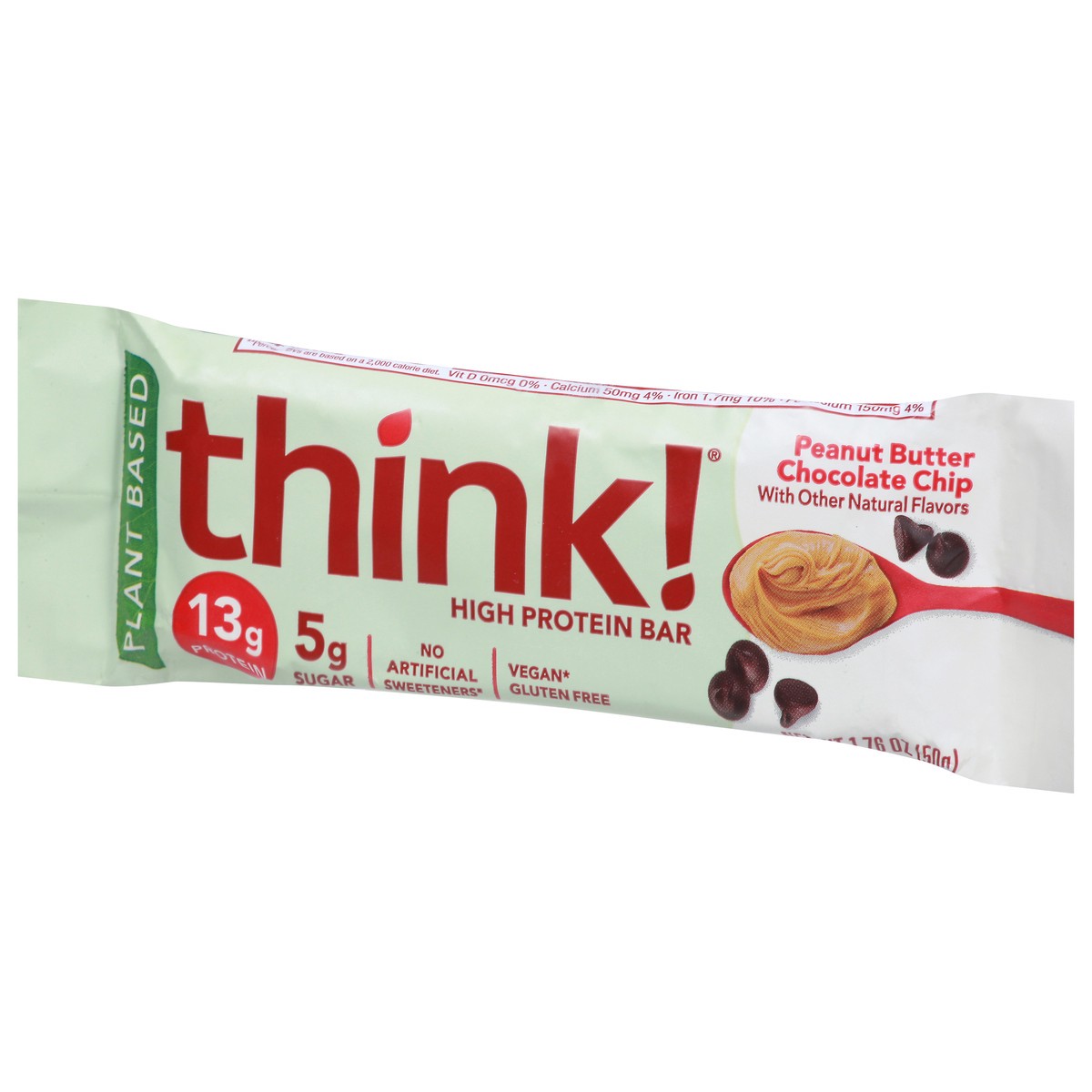 slide 3 of 9, thinkThin think! Plant-Based High Protein Bar - Peanut Butter Chocolate Chip, 1.76 oz